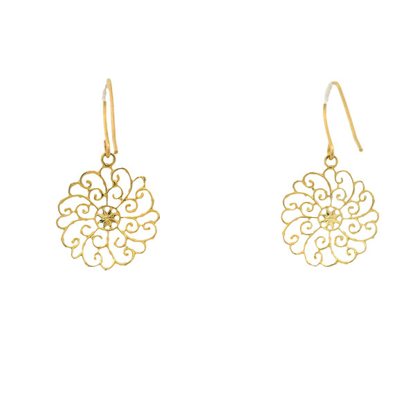 14K Yellow & White Gold Diamond Cut Francis Baker House Gate Earrings