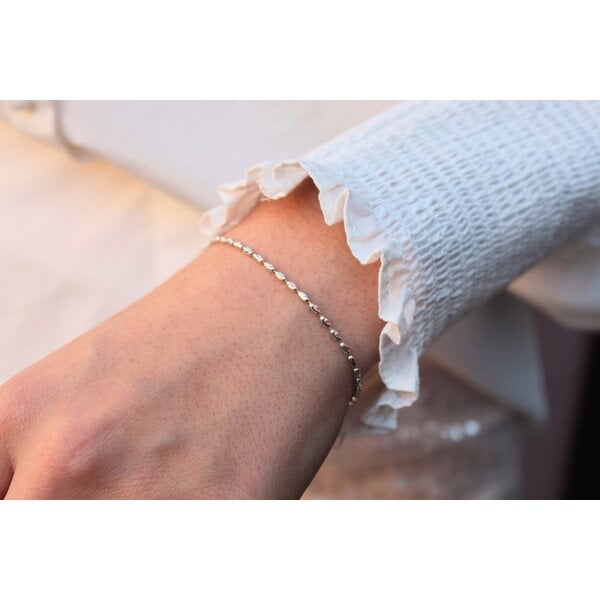 14K White Gold Diamond Cut Charleston Rice Bead Bracelet