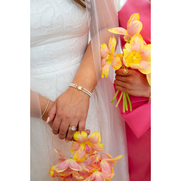 14K Yellow Gold GC Pearl Wedding Bracelet 7"