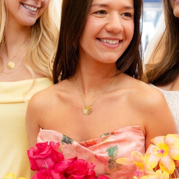 14K Yellow Gold GC Original Diamond-Cut .06ct Lab Diamond Camellia Pendant Large