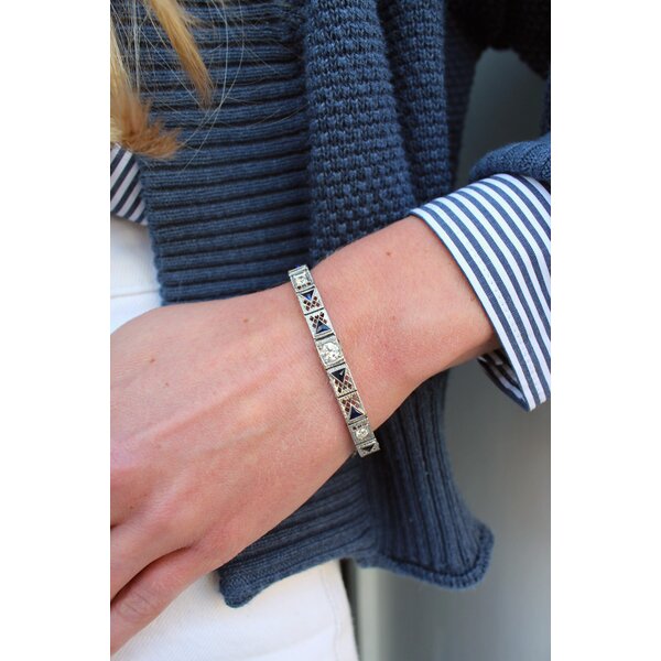 14K White Gold 1930's .75ct Diamond & .95ct Sapphire Filigree Bracelet 6.25" with Safety Clasp