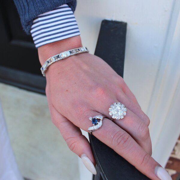 Platinum 1950's 1.55ct Diamond Round Cluster Ring Size 8.25