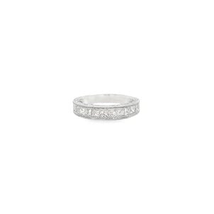 14KW 1ct Princess Cut Dia Channel Swirl Engraved Band Sz 7