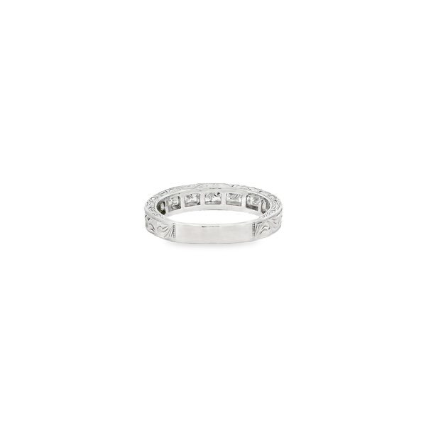 14K White Gold 1ct Princess Cut Diamonds Channel Swirl Engraved Band Size 7