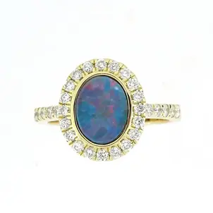 Sale 14KY 1.10ct Freeform Opal & .60ct Dia Ring Sz 6.5