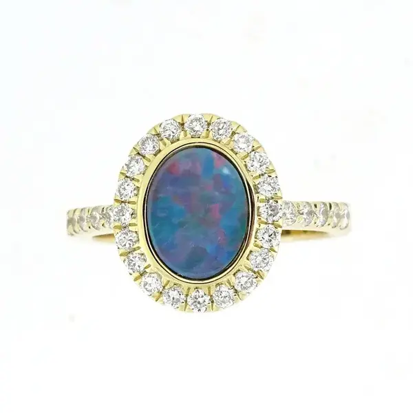 Sale 14KY 1.10ct Freeform Opal & .60ct Dia Ring Sz 6.5