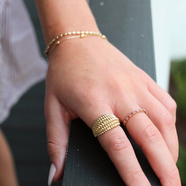 14K Yellow Gold Wide Diamond Cut Sweetgrass Band Size 6.75