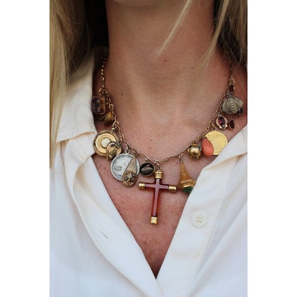 14K and 10K Yellow Gold 1800's Mixed Charm Bracelet