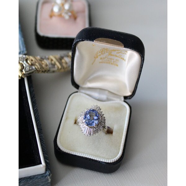 Platinum 1950's 3.70ct Ceylon Sapphire .87ct Diamond Ballerina Ring Size 6.25 GIA*