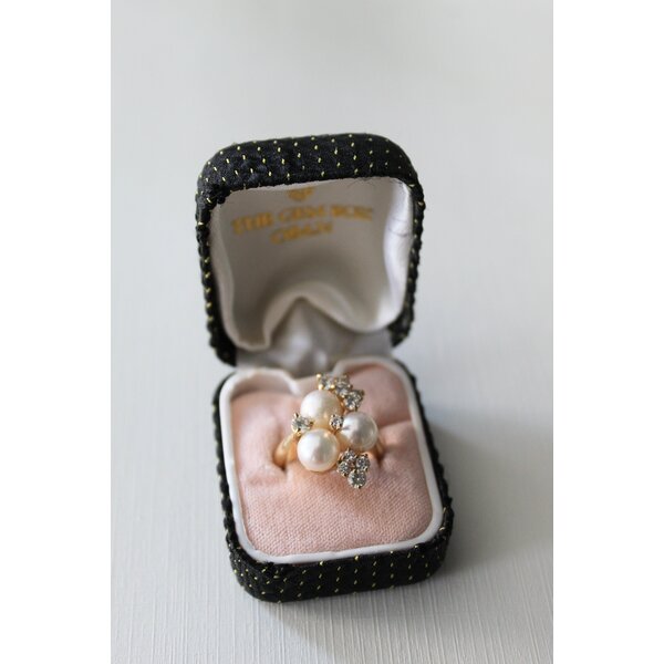 14K Yellow Gold 1980's .80ct Diamond & 7-7.5mm Pearl Cluster Ring Size 6