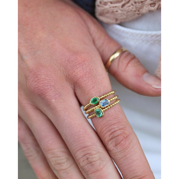 14K Yellow Gold .25ct Emerald Cut Sapphire East to West Beaded Ring Size 6.5