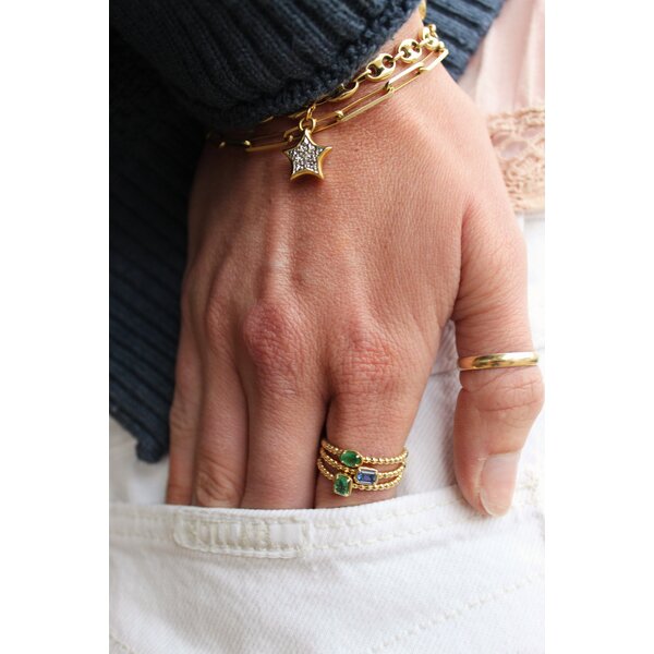 14K Yellow Gold .15ct Oval Emerald Beaded Ring Size 6.5