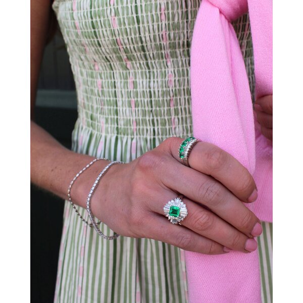 Platinum 1950's .98ct Columbian Emerald 1.12ct Diamond Ballerina Style Ring Size 6.25 GIA Certified