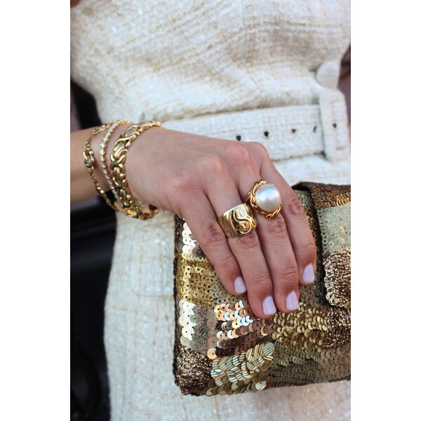 18K Yellow Gold 1960's 15mm Mabe Pearl Ring Size 7.25