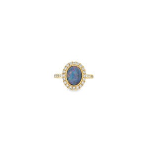 14KY 1.10ct Freeform Opal & .60ct Dia Ring Sz 6.5