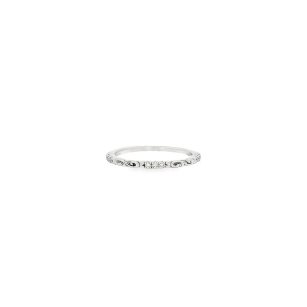 14K White Gold .08ct Diamond Scrollwork Stackable Ring Size 7