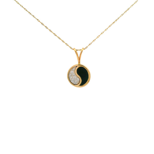 14K Yellow Gold Early 2000's Black Coral & Diamond Yin Yang Necklace 20"