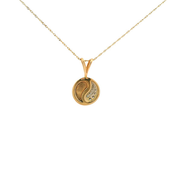 14K Yellow Gold Early 2000's Black Coral & Diamond Yin Yang Necklace 20"