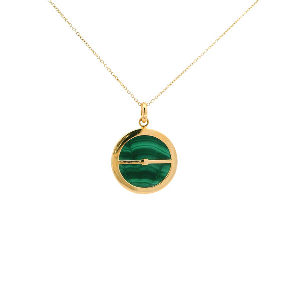 14K Yellow Gold .65ct Emerald & .39ct Diamond Round Malachite Disc Necklace 16"