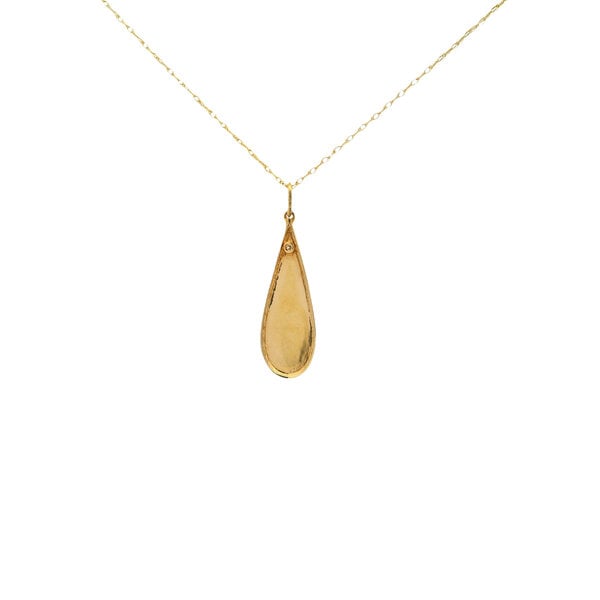 14K Yellow Gold .01ct Diamond Teardrop Shaped Necklace 18"