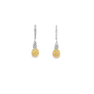 14K Yellow & White Gold Diamond Pineapple Lever Earrings