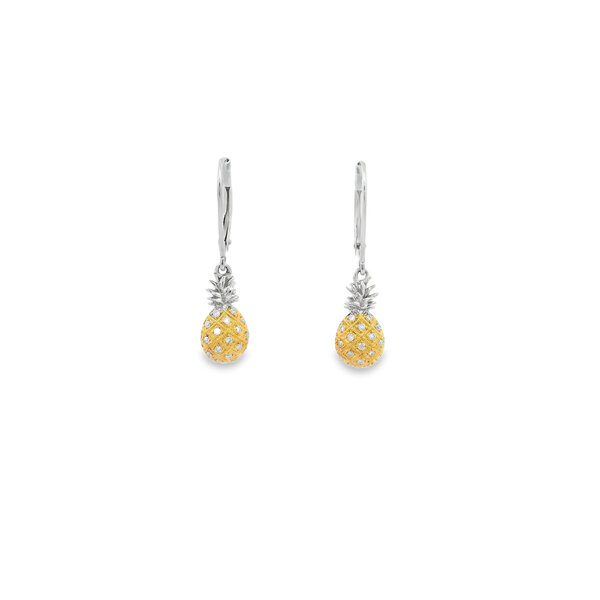 14K Yellow & White Gold Diamond Pineapple Lever Earrings