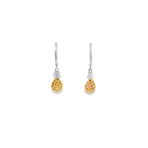 14K Yellow & White Gold Diamond Pineapple Lever Earrings