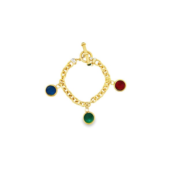 14KY Estate Glass Charms Toggle Bracelet 7.75"