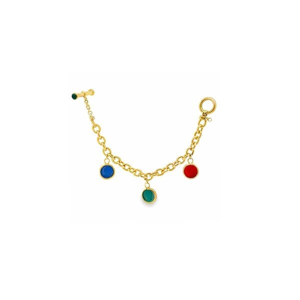 14KY Estate Glass Charms Toggle Bracelet 7.75"