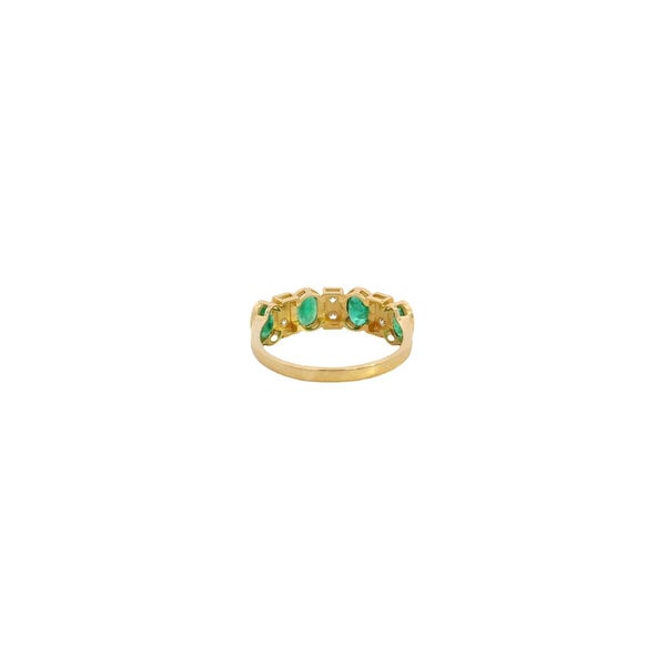 10K Yellow Gold .96ct Oval Emeralds (4) & .13ct Diamond Band Size 6.5