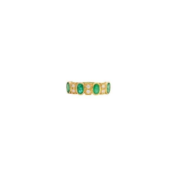 10K Yellow Gold .96ct Oval Emeralds (4) & .13ct Diamond Band Size 6.5