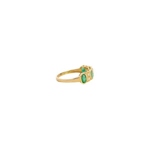 10K Yellow Gold .96ct Oval Emeralds (4) & .13ct Diamond Band Size 6.5