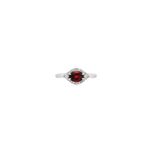 SS .65ct Oval Garnet .18ct White Zircon East to West Ring Sz 7.75