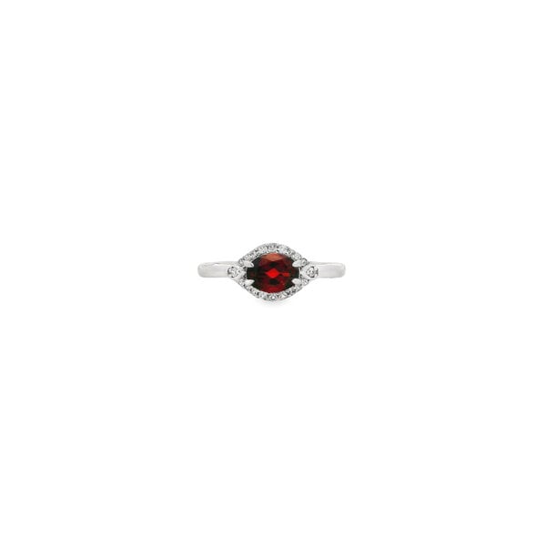 Sterling Silver .65ct Oval Garnet & .18ct White Zircon East to West Ring Size 7.75