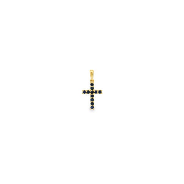 14K Yellow Gold .20ct Sapphire Cross Pendant 20x10mm