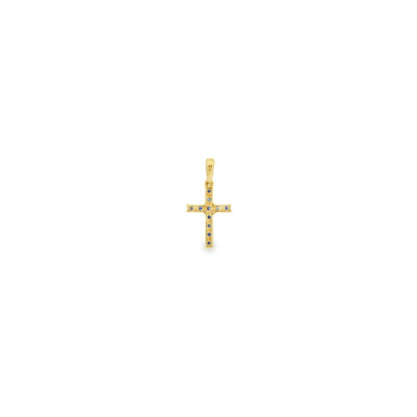 14K Yellow Gold .20ct Sapphire Cross Pendant 20x10mm