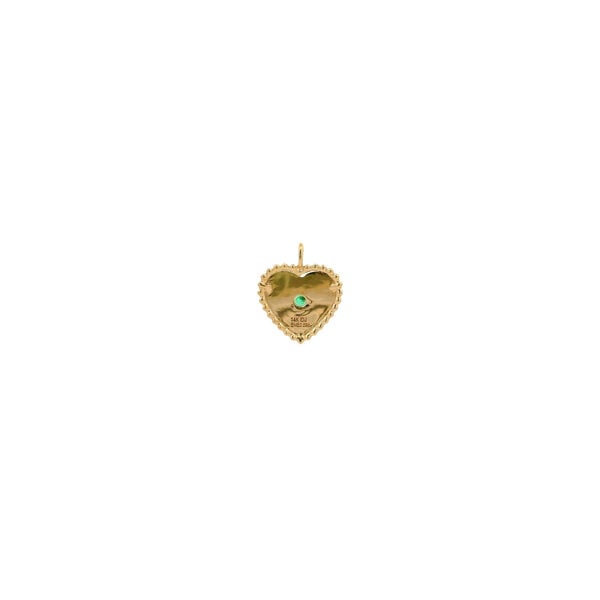 14K Yellow Gold .05ct Emerald Starburst Beaded Heart Pendant 14x12mm