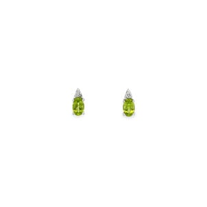 14KW 1.20ct Oval Peridot .03ct Dia Post Earrings