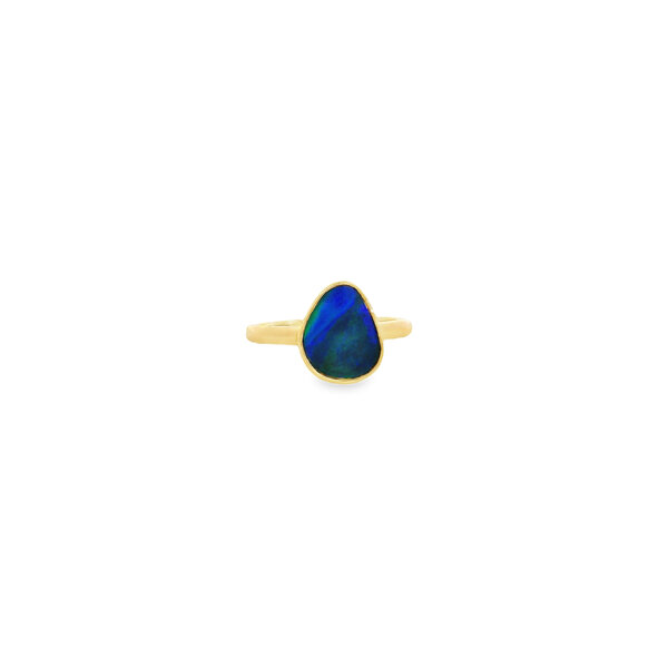 10K Yellow Gold 1.32ct Australian Freeform Doublet Opal Ring Size 6.5