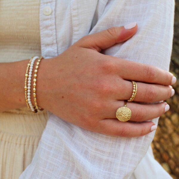 14K Yellow Gold Diamond Cut Sweetgrass Round Ring