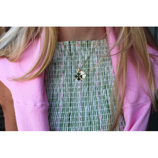 14K Yellow Gold Estate Green Enamel Four Leaf Clover Charm 16x14mm