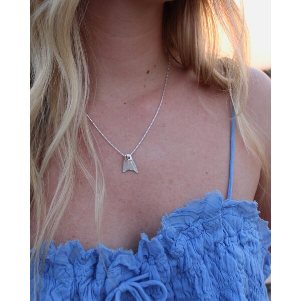 Sterling Silver GC Original Diamond Cut Flush Set Black Cubic Zirconia Redfish Tail Pendant Large