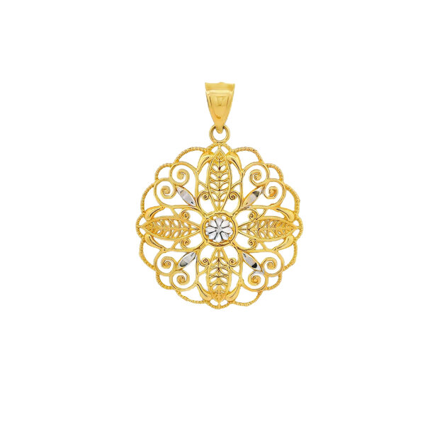14K Yellow & White Gold Diamond Cut Secret Garden Gate Pendant