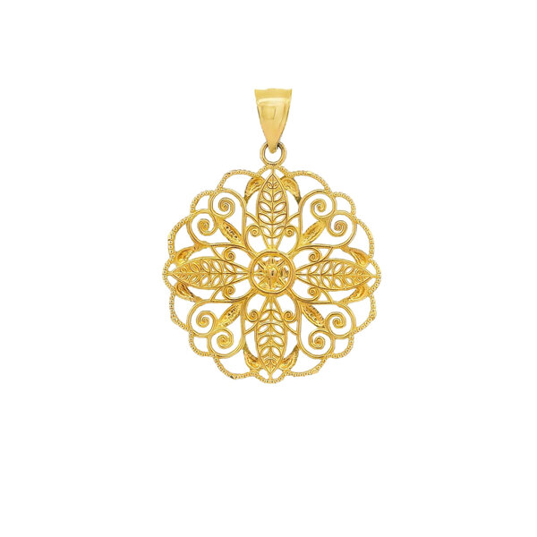 14K Yellow & White Gold Diamond Cut Secret Garden Gate Pendant
