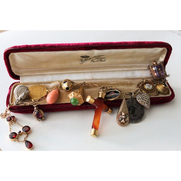 14K and 10K Yellow Gold 1800's Mixed Charm Bracelet