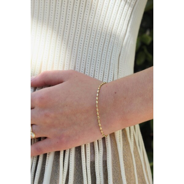 14K Yellow Gold Diamond Cut Rice Bead Bracelet