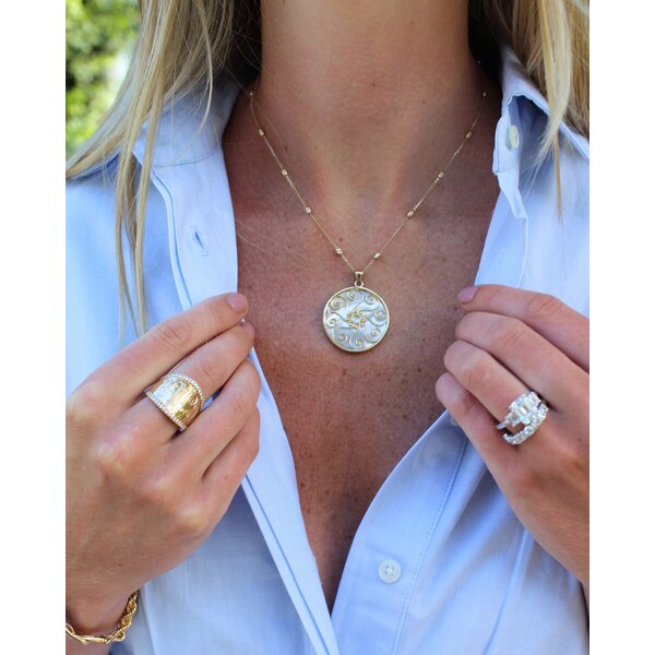 14K Yellow Gold Mother of Pearl Pirate Gate Pendant