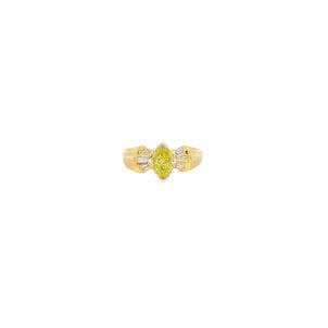 14KY 1980's 1ct Oval Lab Grown Fancy Yellow .25ct Dia Ring Sz 6.5