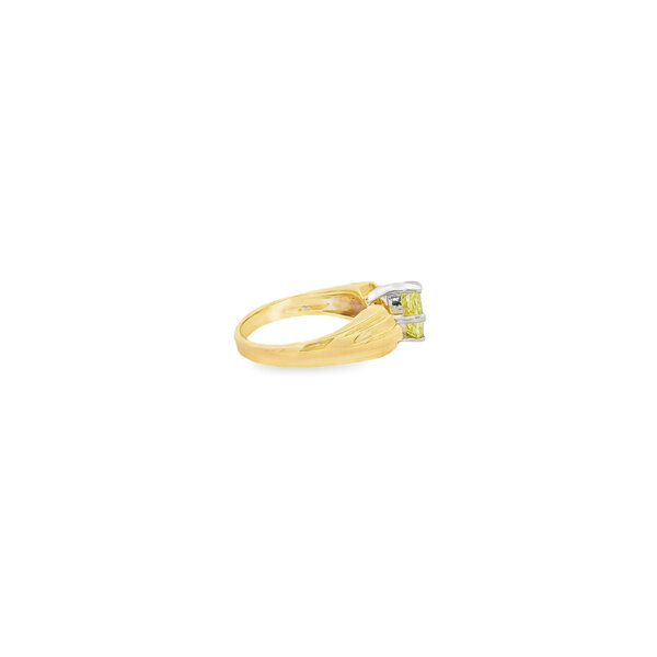14K Yellow Gold 1980's 1ct Oval Lab Grown Fancy Yellow Diamond & .25ct Diamond Ring Size 6.5