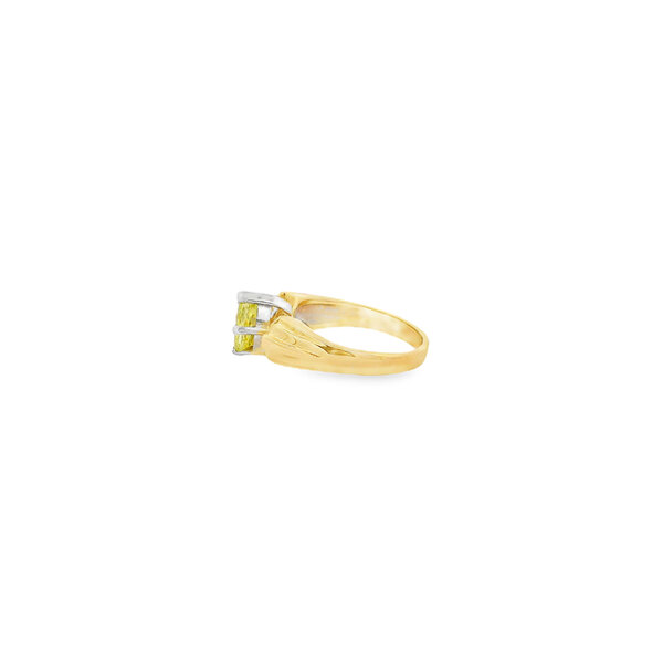 14K Yellow Gold 1980's 1ct Oval Lab Grown Fancy Yellow Diamond & .25ct Diamond Ring Size 6.5
